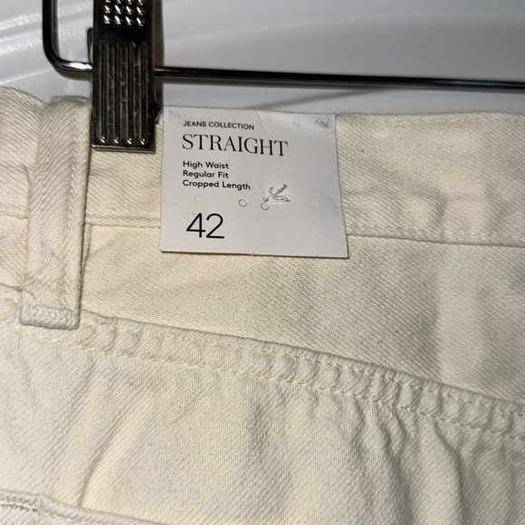 NWT MANGO Havana Straight Leg Cropped Cream High Waist Jeans Size 10 - Picture 14 of 14